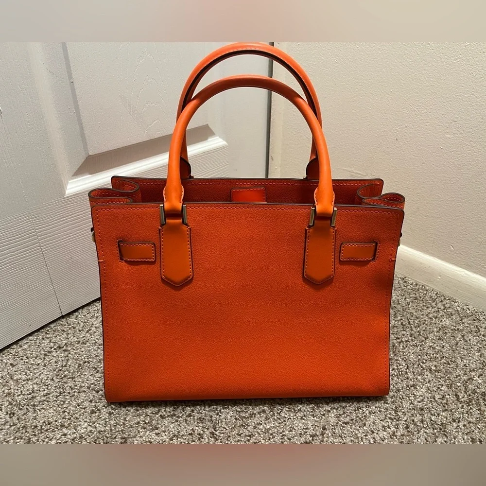 Michael Kors Orange Leather Satchel with Gold-Tone Hardware